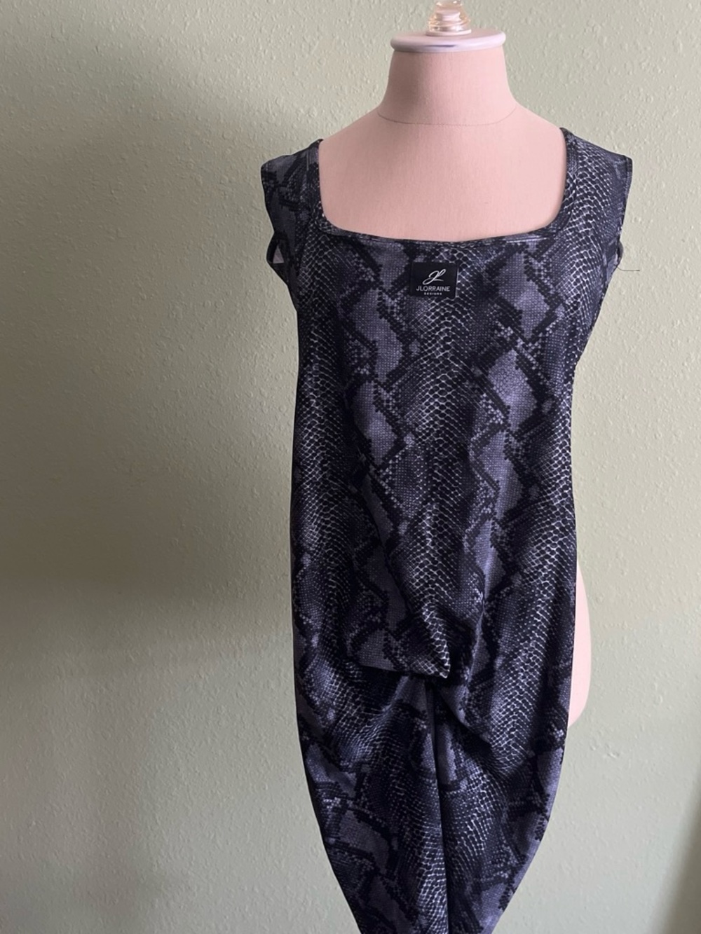 Jennifer Lopez Black Snake-Print Square Neck Bodysuit